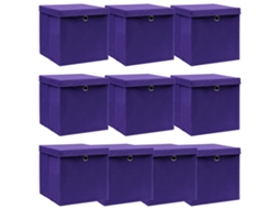 Vidaxl Caixas De Arrumação Com Tampas 10 Pcs 32x32x32 Cm Tecido Roxo