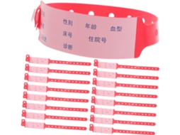100 pulseiras hospitalares vermelhas, descartáveis e impermeáveis, para identificação de adultos em eventos hospitalares.