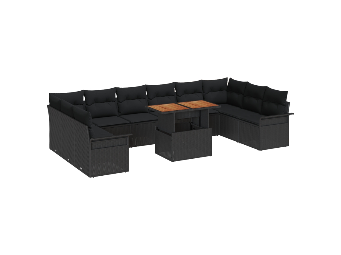 Conjunto 9 Conjunto De Sofás Para Exterior Vidaxl Preto Vime Pe (100 X 55 X 73 Cm)
