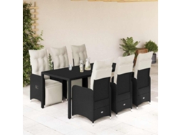 Vidaxl 7 Pcs Conjunto De Bistrô P/ Jardim C/ Almofadões Vime Pe Preto