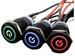 Botão de pressão de 19 mm em alumínio preto, com indicador LED de energia, interruptor de botão de controle momentâneo.