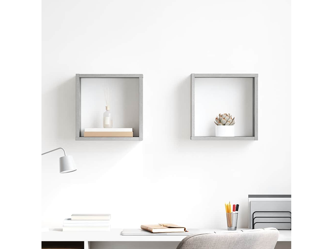 Vidaxl Prateleiras Parede Forma De Cubo 2 Pcs 30x15x30cm Cinza Cimento