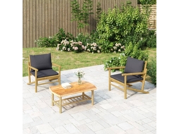 Vidaxl Cadeiras De Jardim 2 Pcs Bambu C/ Almofadões Cinzento-escuro