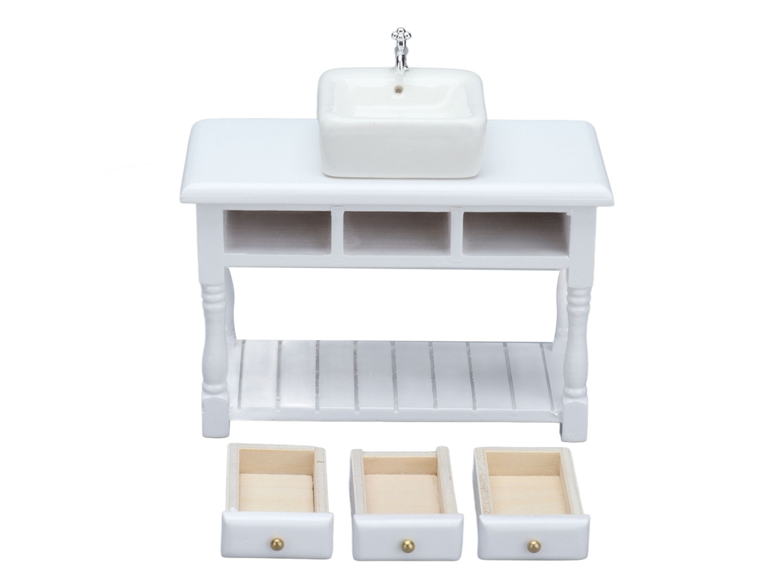 Mali conjunto de Banheiro Casa de Bonecas 1:12 Miniatura Pia de Cerâmica e Móvel Brinquedo
