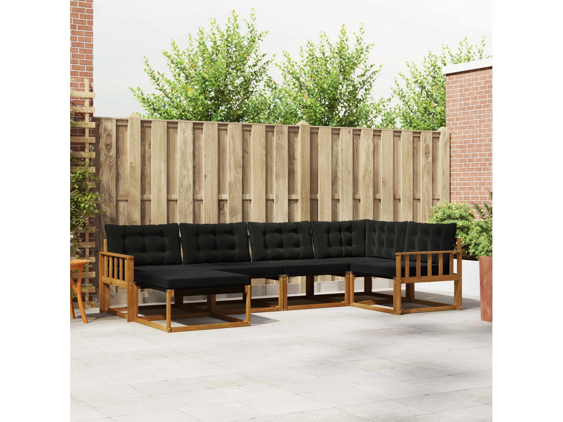 Vidaxl Conjunto De Sofás Para Exterior 6 Unid. Natural E Preto
