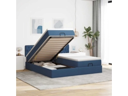 Vidaxl Estrutura De Cama Otomana Com Colchões 200x200cm Tecido Azul