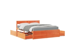 Cama Com Gavetas E Colchão 140x200 Cm Pinho Maciço Castanho-mel