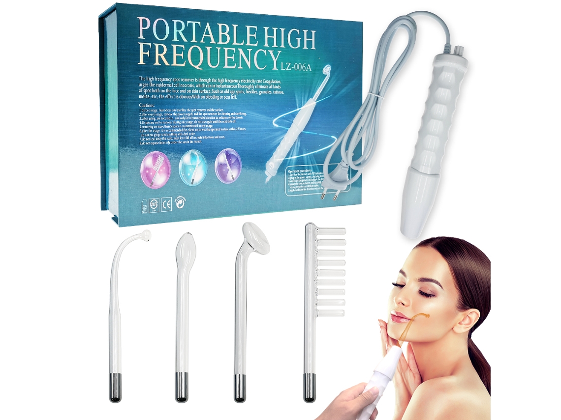 Kit De Cuidados Com A Pele, Incluindo Luz De Alta Frequência E Um Conjunto De 4 Peças Para Tratamento De Acne E Cuidados Com O Cabelo.