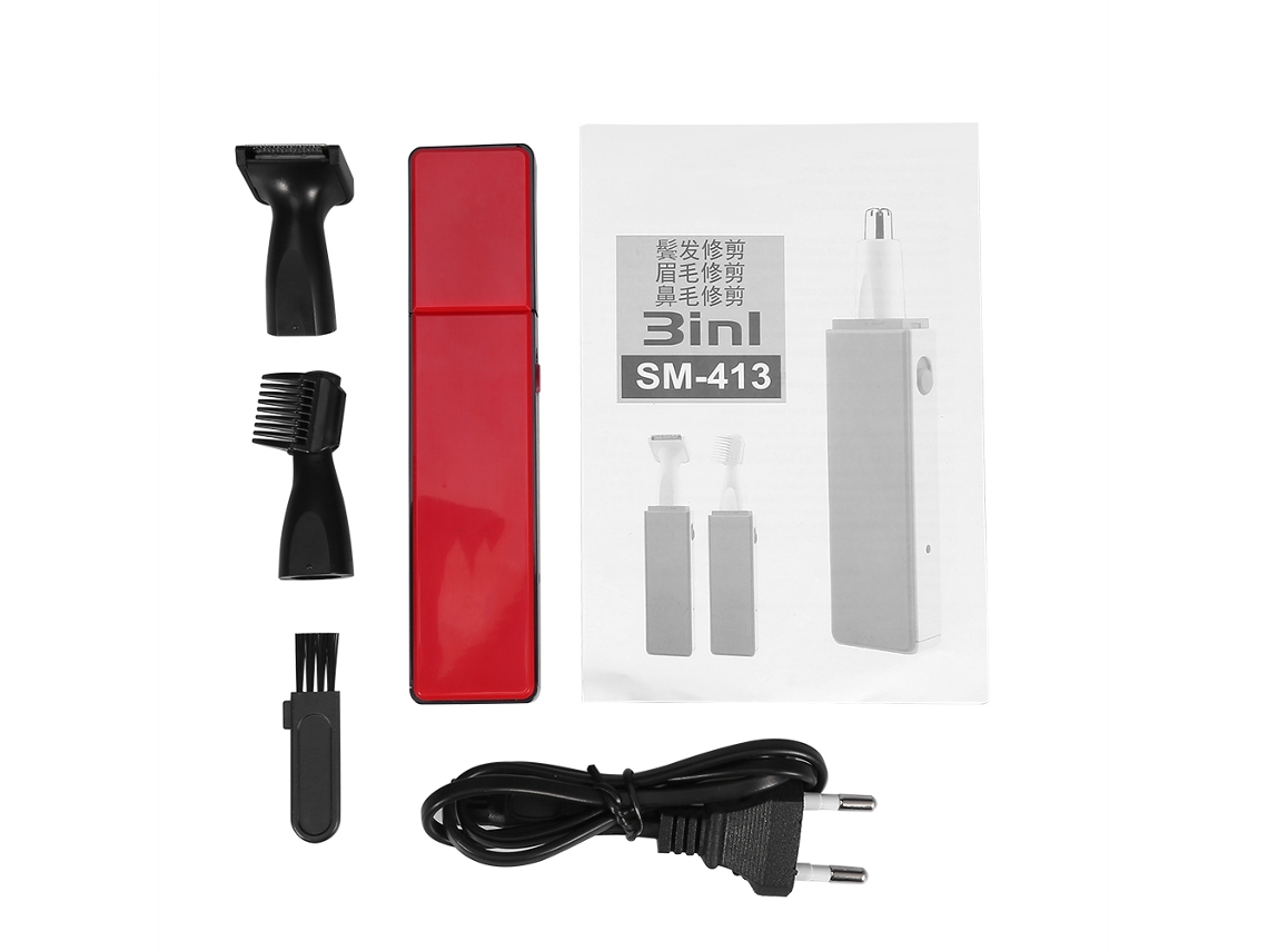 Sportsman Trimmer Eléctrico Portátil 3 Em 1 Para Barba Nariz Oídos Cejas Pelo Conjunto Familiar Vermelho