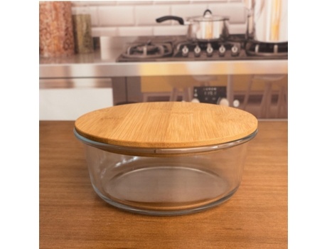 Caixa Redonda com Tampa de Bambu 620 Ml.