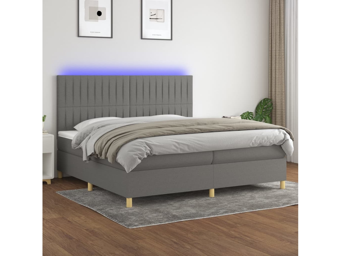 Vidaxl Cama Box Spring C/ Colchão E Led 200x200 Cm Tecido Cinza-escuro