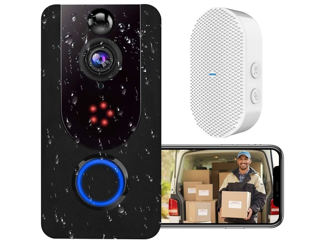 Campainha Com Câmera De Vídeo Inteligente, Design À Prova De Intempéries Para Uso Externo, Comunicação De Áudio Bidirecional Para Segurança Aprimorada