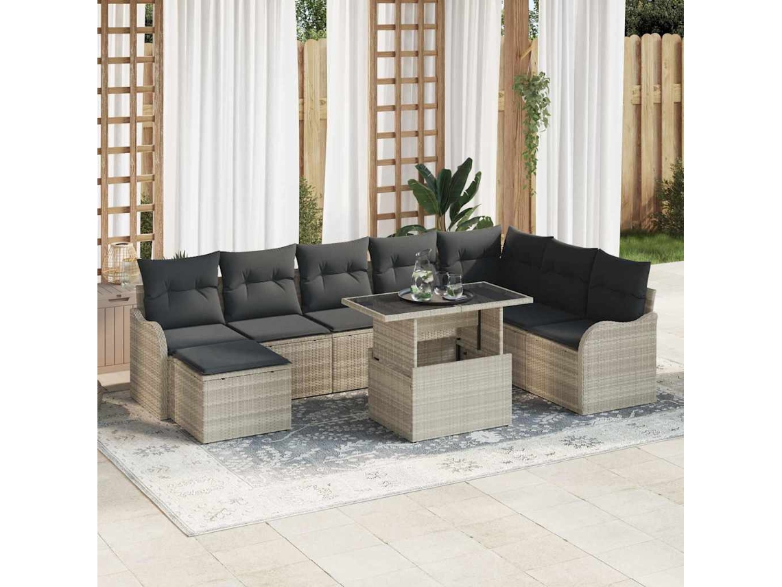 Vidaxl Conjunto De Sofá De Jardim 9 Unid. Cinzento-claro