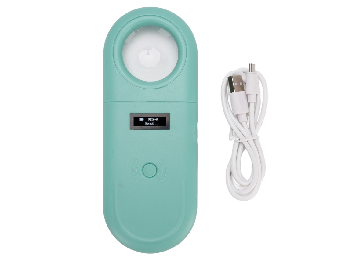 Leitor de chip para animais 134.2khz com led e lupa portátil, armazenamento 30 dados para pets | S/MARCA