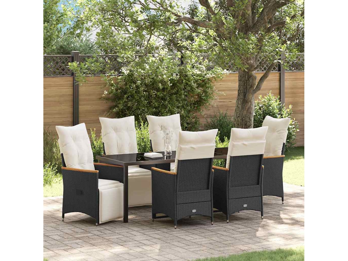 Vidaxl Conjunto De Jantar Para Jardim 7 Unid. Preto Vime Pe