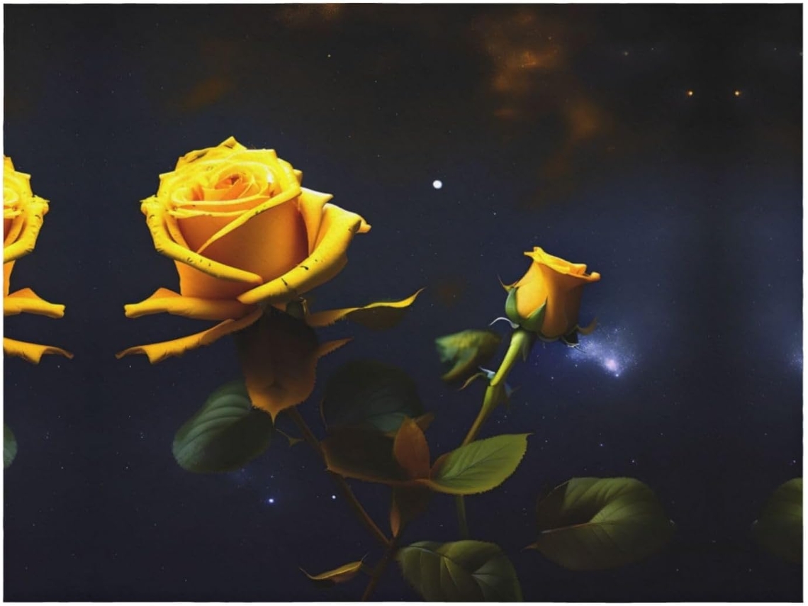 Manta de Flanela Ultramacia Phayah com Estampa Rosas Amarelas e Céu Estrelado Ideal para Sofá Cama Sala Estar