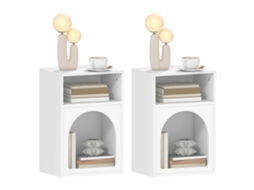 Conjunto De 2 Mesas De Cabeceira, Compartimentos Abertos Design Arqueado, 40 × 30 × 60 Cm, Branco