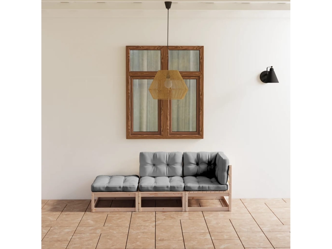Vidaxl 3 Pcs Conjunto Lounge De Jardim C/ Almofadões Pinho Maciço