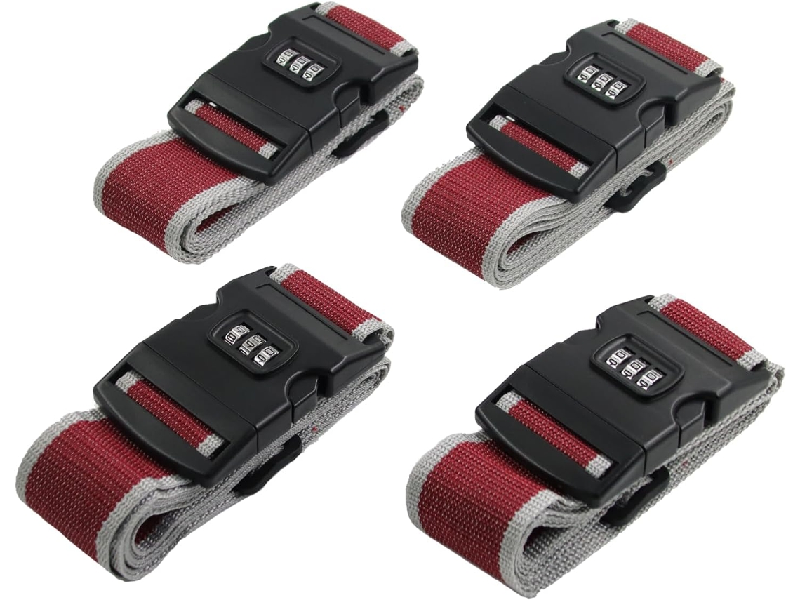 Correias de bagagem, cintos com fivela, acessórios de bagagem, corrente combinada, 4 peças, Slowmoose vermelho