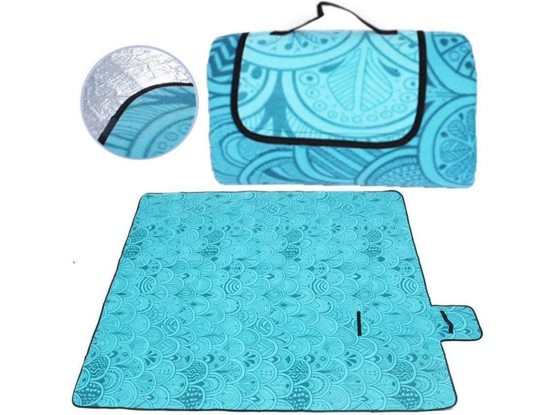 Manta De Piquenique Impermeável Dobrável 200x200cm Com Alça Para Camping Praia Jardim Azul Peacock