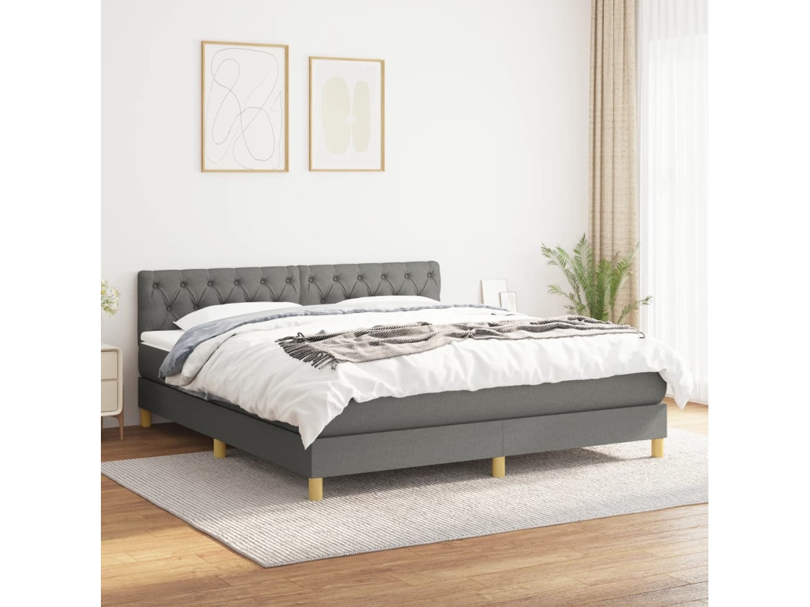 Cama Com Molas/colchão 160x200 Cm Tecido Cinzento-escuro