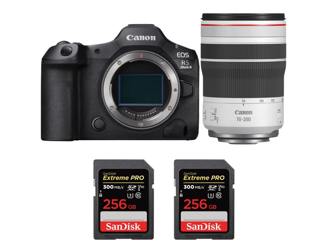 Eos R5 Mark Ii + Rf 70 200mm F/4 L Is Usm + 2 Sandisk 256gb Uhs ii 300mb/s + Ebook “20 Dicas para Fotos Que Impressionam” CANON