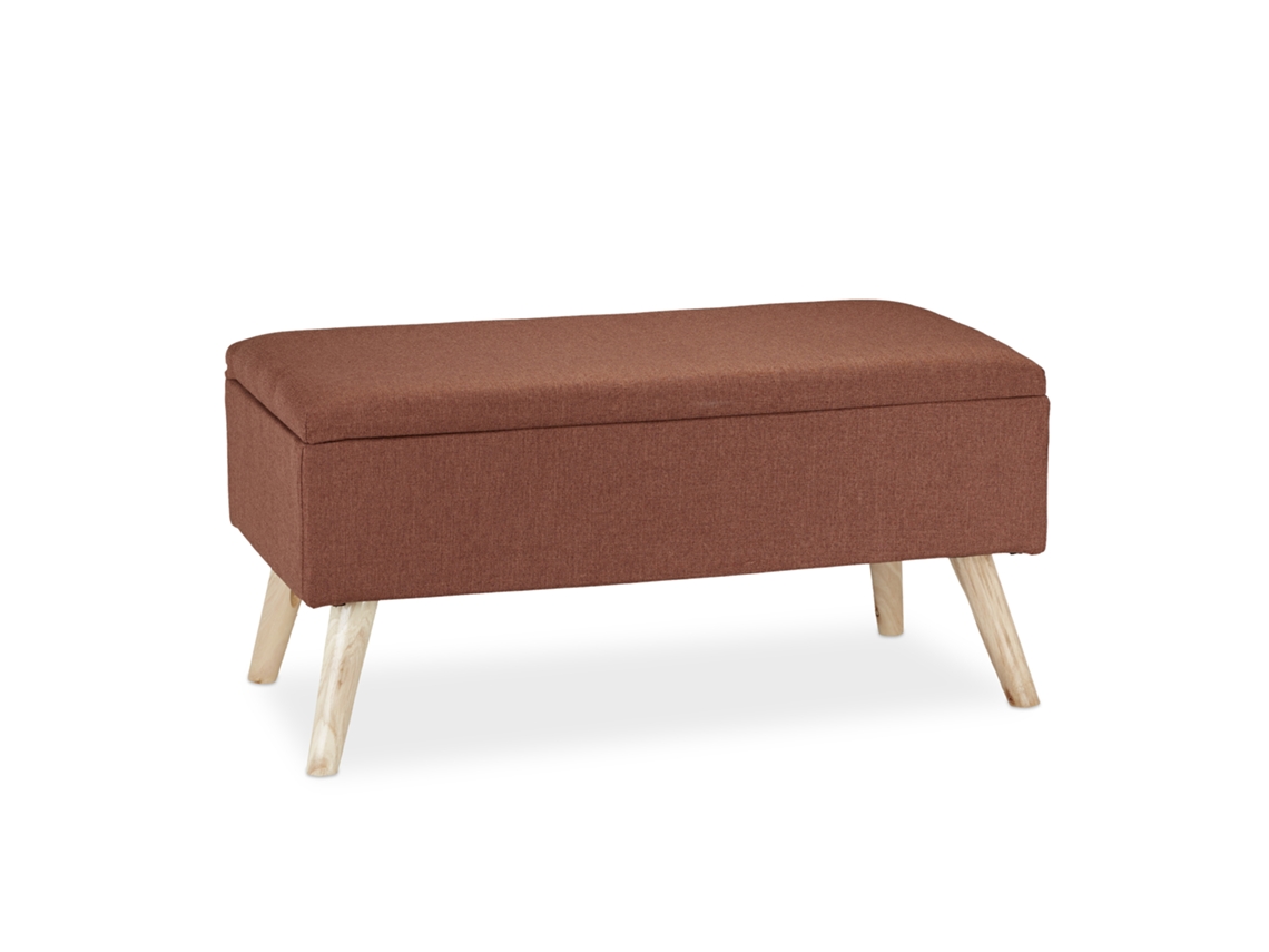 Banco Relaxdays Estofado Com Armazenamento, Pernas De Madeira, Banco Baú, A X L X P: 39,5 X 79,5 X 39,5 Cm, Castanho