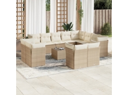 Vidaxl 13 Pcs Conjunto De Sofás P/ Jardim Com Almofadões Vime Pe Bege