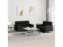 Vidaxl 2 Pcs Conjunto De Sofás Com Almofadas Tecido Preto