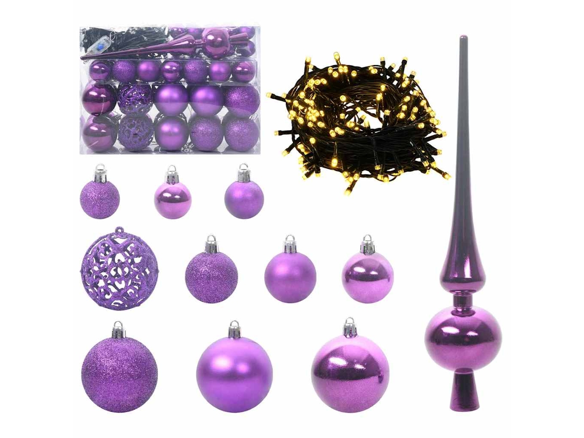 Conjunto 61 Conjunto De Bolas De Natal Com Luzes De Led Vidaxl Roxo Plástico (ø 6 Cm)
