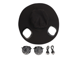 Chapéu Solar Ajustável com Ventilador Grande Aba Preto