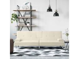 Vidaxl Sofá-cama Com Suporte Para Copos Couro Artificial Cor Creme