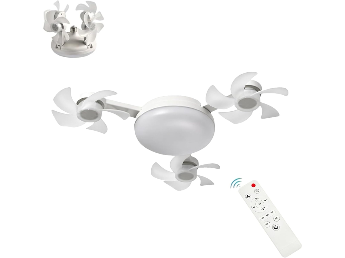 Ventilador De Teto Com 3 Cabeças E Luz, Soquete E27, Velocidades,
