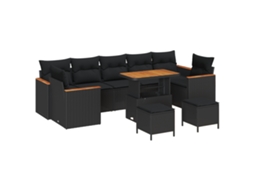 Conjunto 10 Conjunto De Móveis De Jardim Vidaxl Preto Vime Pe (90 X 55 X 71 Cm)