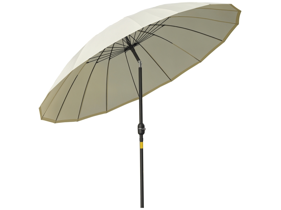 Ombrellone Da Giardino Rotondo E Basculante Con 18 Stecche, Manovella, Palo In Metallo, Fibra Di Vetro, Ø 2,5 M, Poliestere Ad Alta Densità, Beige