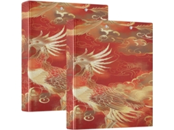 Pasta Escolar De 1, 5 Polegadas Com Estampa De Fênix Em Vermelho E Dourado, Nuvens Auspiciosas, Três Argolas Com Bolsos