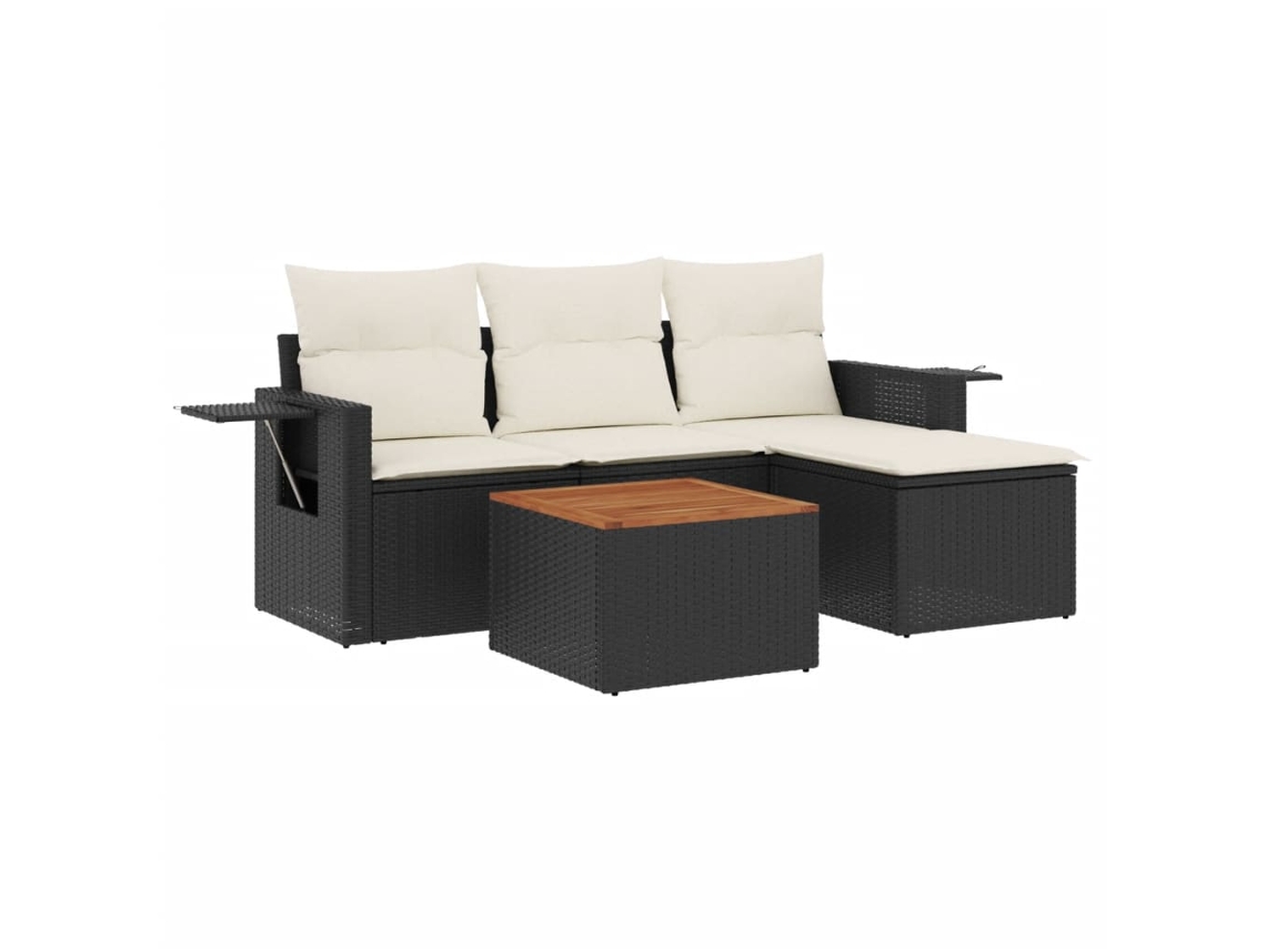 Maison Exclusive - 5 Pcs Conjunto Sofás De Jardim Com Almofadões Vime Pe Preto
