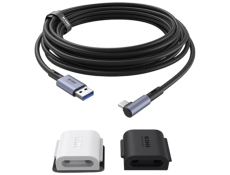 Cabo Vr KIWI DESIGN Ql105 5M com Clips de Montagem para Meta Quest 2/3/Pro e Pico 4 Preto