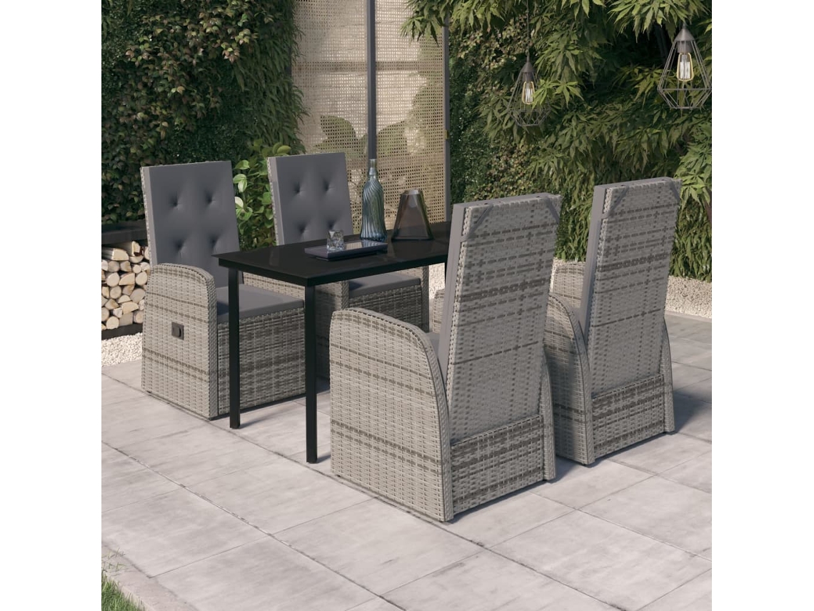 Vidaxl 5 Pcs Conjunto De Jantar Para Jardim Com Almofadões Cinzento