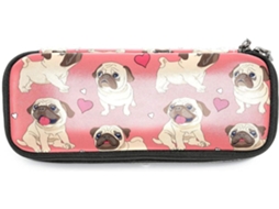 Estojo Grande Com Estampa De Pug Rosa, Ideal Escola, Escritório E Adultos, Meninas E Meninos