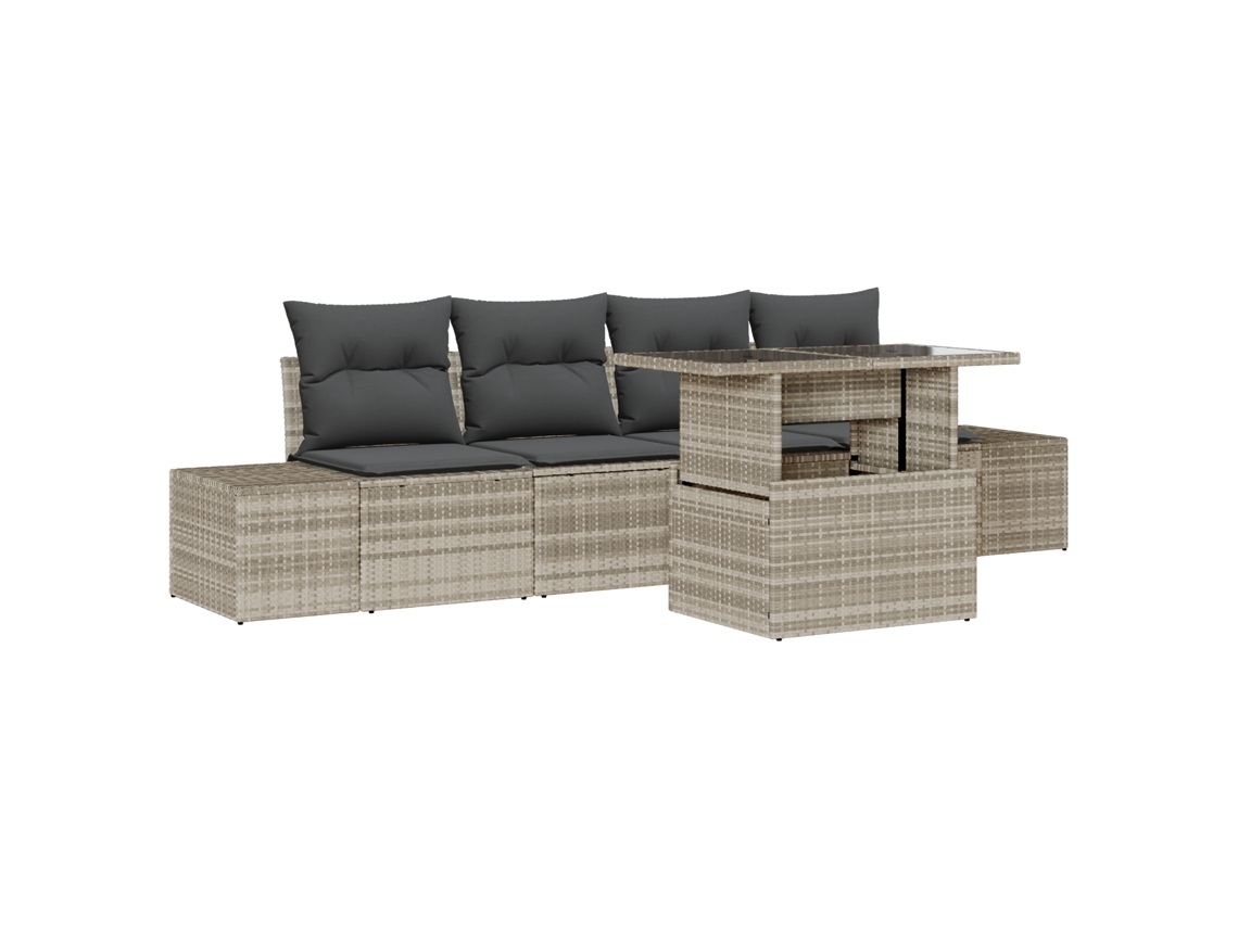 Conjunto 5 Conjunto De Sofá De Jardim Vidaxl Cinzento-claro Vime Pe (100 X 55 X 73 Cm)
