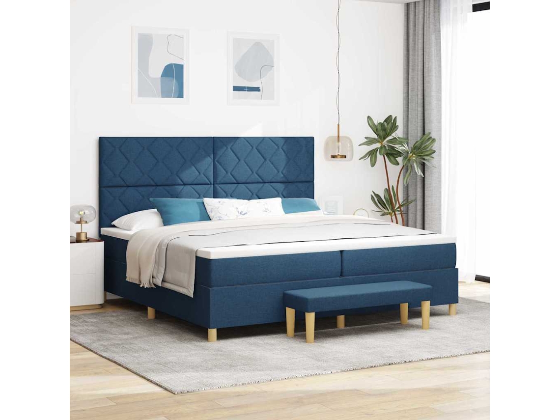 Vidaxl Cama Box Com Cabeceira Azul 200 X 200 Cm Tecido
