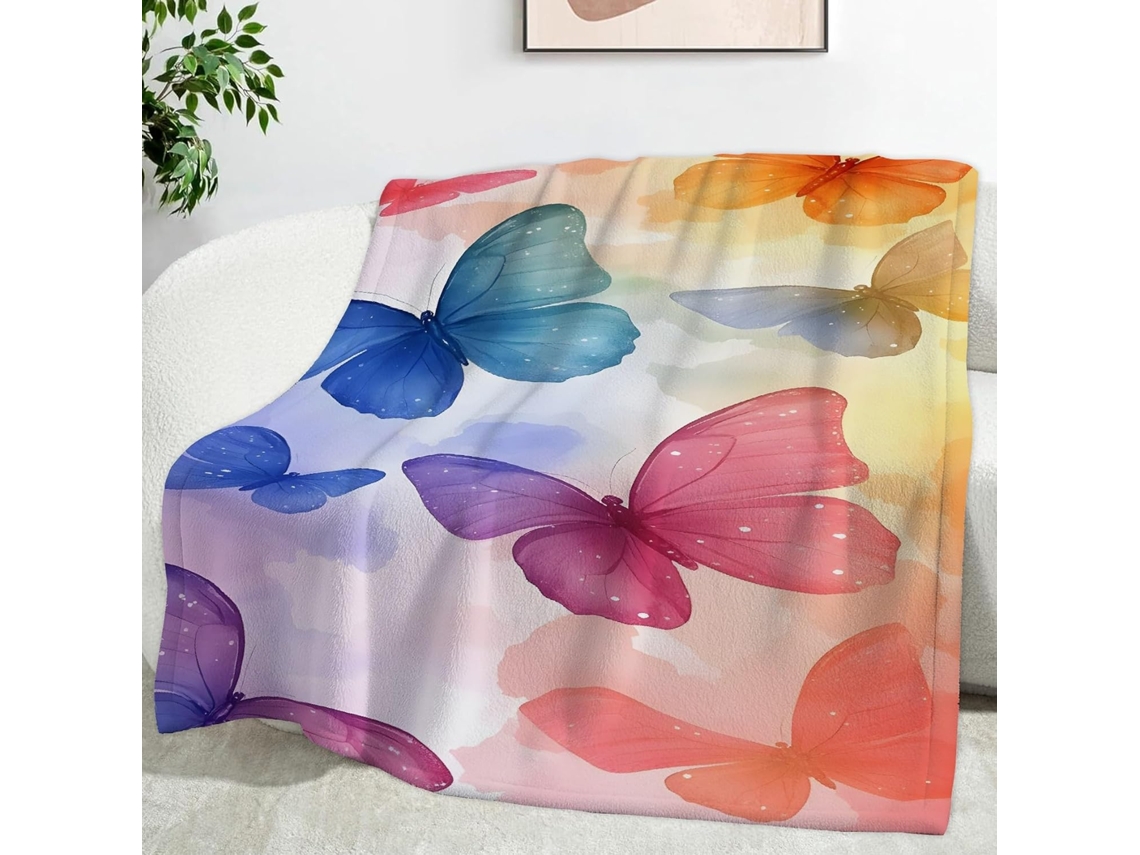 Manta Colorida com Estampa de Borboletas 150x200 Cm Multifuncional Macia e Aconchegante em Flanela Ideal para