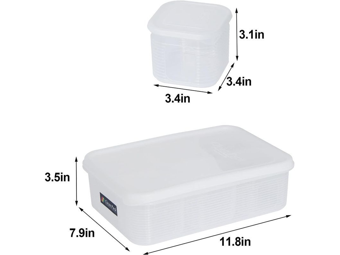 Recipiente para geladeira Rebe com 6 compartimentos herméticos removíveis para frutas, legumes, carnes e peixes.