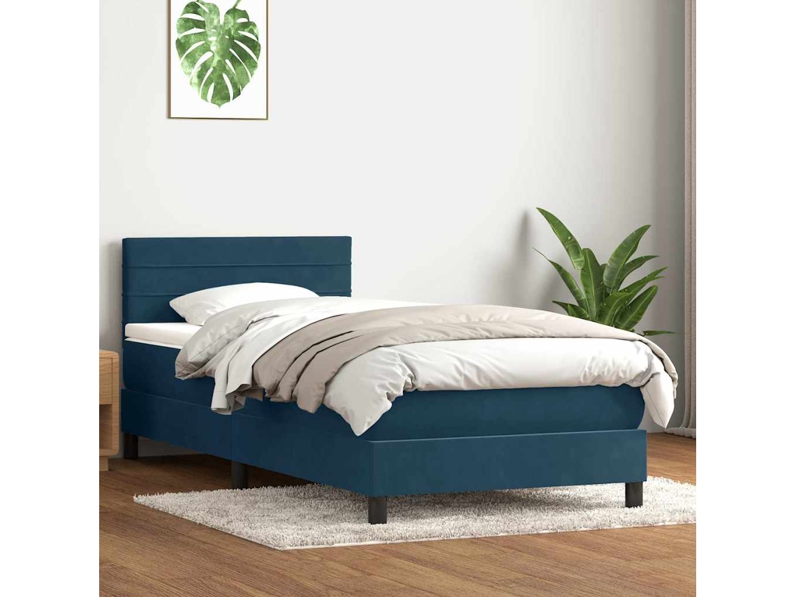 Vidaxl Cama Com Molas/colchão 80x220 Cm Veludo Azul-escuro