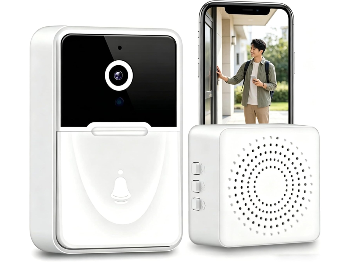 Campainha de Vídeo Sem Fios HALINUIA 1080p com Visão Noturna, Deteção de Movimento e Bateria Recarregável, Comunicação Bidirecional Wifi para S