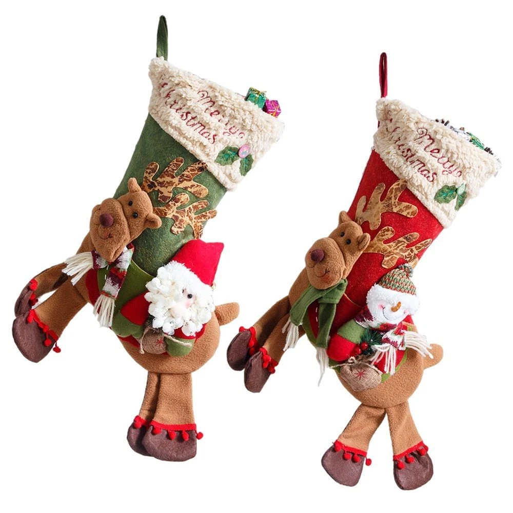 Meias De Natal, Meias, Papai Noel, Alce, Urso, Boneco De Neve, Pelúcia, Doces, Lareira, Sacola De Presentes SUNNY SPACES