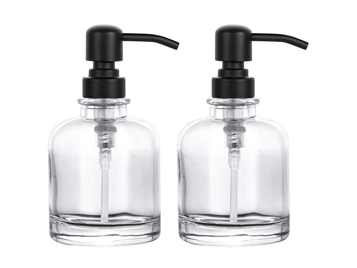 Nova Line 2 pack Dispensador de Sabonete em Vidro Âmbar Espesso com Bomba de Aço Inoxidável Preto Mate 12 Oz