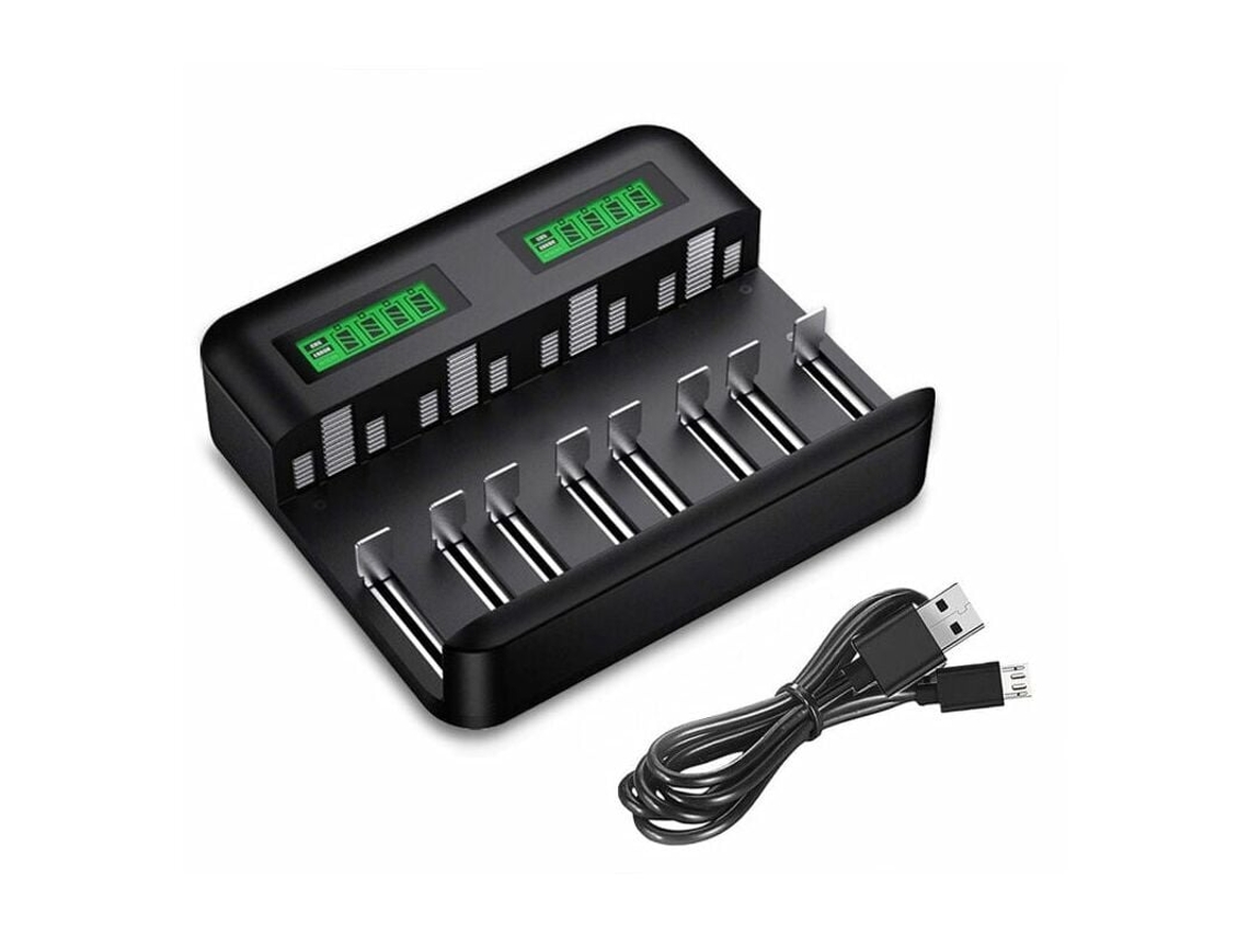 Lurelia Carregador De Pilhas 1a 5v 2a 8 Slots Lcd Para Recarregáveis Com Usb 3 Cm