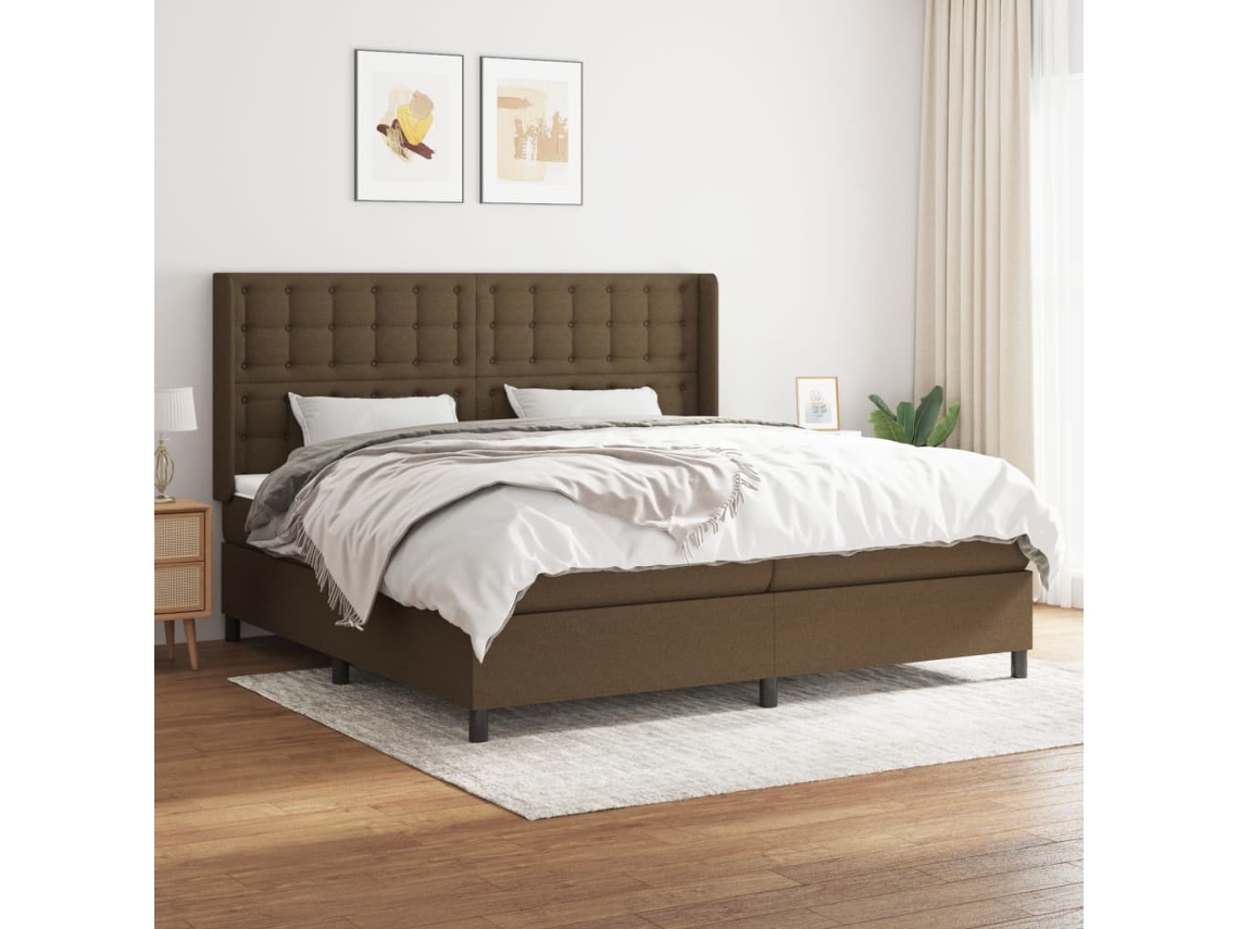 Cama Com Molas/colchão 200x200 Cm Tecido Castanho-escuro